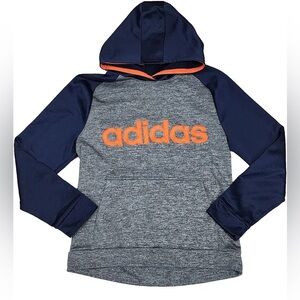 Adidas Youth Heather Gray and Navy Hoodie with Orange Logo